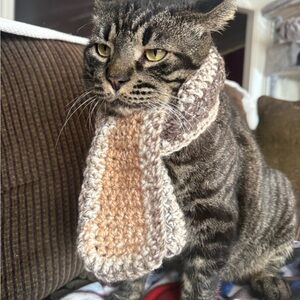 Cozy Knit Scarf Cat / Small Dog Scarf in Brown and Tan